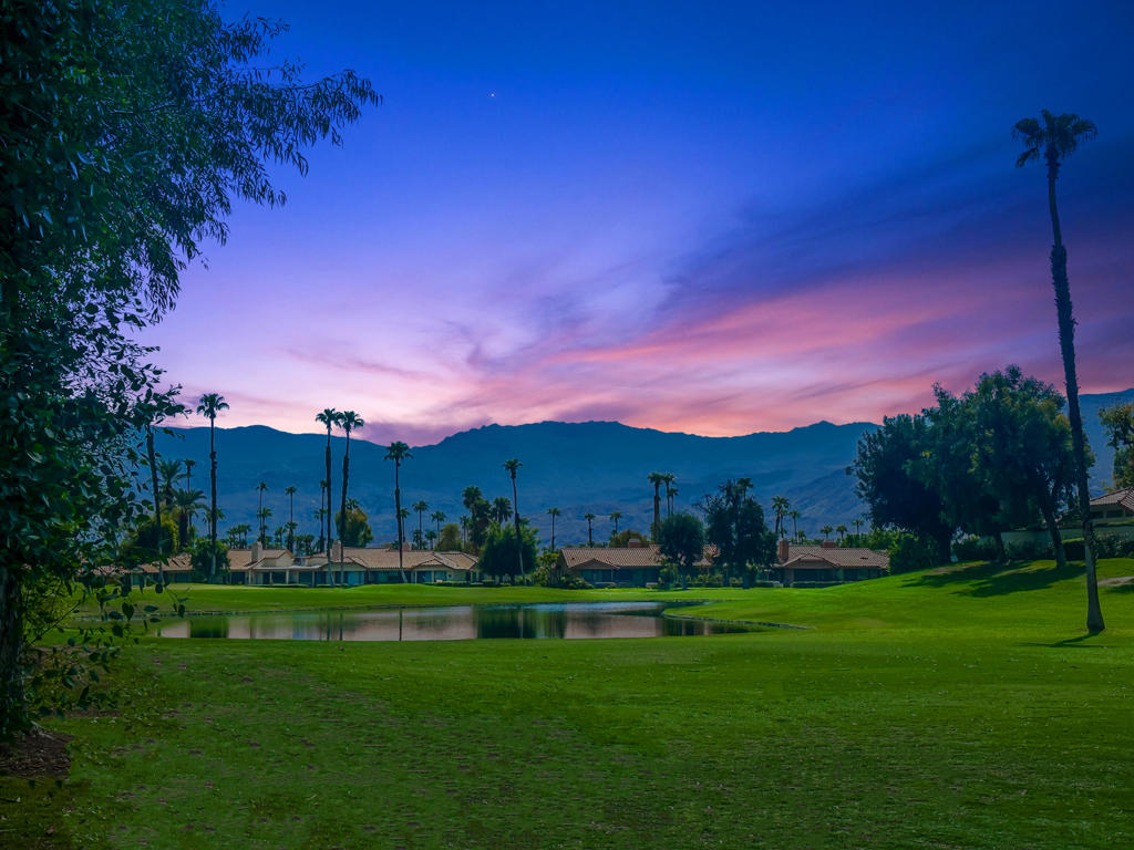 This nicely upgraded, beautifully furnished and appointed unit is situated on the golf course, with lake and mountain views. This open floor plan has generous kitchen with oodles of cabinets, stainless appliances, island breakfast bar that seats three, with an adjoining dining table for 6 and a secondary dining table which seats 4. Great room with fireplace and smart TV has sliding doors to patio with fire pit, BBQ, dining table and chaise lounges, so you can relax and enjoy the VIEW! Primary bedroom with king bed and smart TV has bath with dual vanities and walk in shower. Bedroom 2 has queen bed, smart TV, and bath with single vanity and walk in shower. Bedroom 3 has smart TV and 2 twin beds. A laundry room and 2 car garage round out this floor plan. The owner pays the monthly HOA dues, all utilities, cable and internet. No pets preferred. Small dog may be considered with owner approval of pet and additional $500 pet deposit. Monterey Country Club has nice amenities is situated in prime location, near all of the shopping and dining on El Paseo, plus near the College of the Desert Street Fair, McCallum Theater and Living Desert. While all tenants have access to the many community pools, because this owner has a full membership, tenants renting this property have access to golf for $170 per player per round, which includes the golf cart. They can enjoy the fitness center, pickleball, tennis courts bocce ball and other social amenities for $16 per person per day. These prices are reduced in summer and subject to change next year...tenant to verify. This is one of the BEST!
