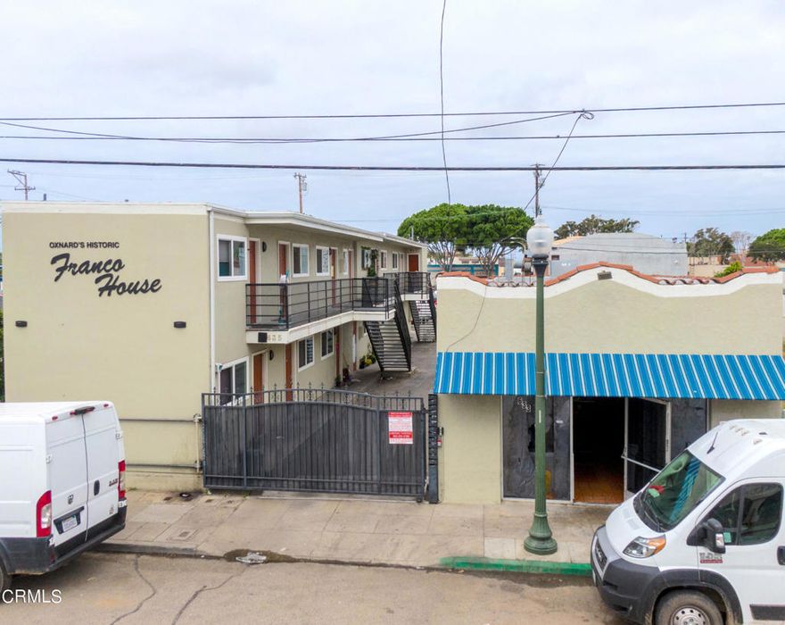 14-unit apartment building + standalone commercial space near downtown Oxnard offered at 7.5% CAP / 8.9 GRM on current rents! This fully rented property includes a renovated 2-story 14-unit apartment building & a restaurant building. Apartment building totals 2,792 SF and contains all studio efficiency units (one bathroom and one room) along with a common laundry room with two sets of washer/dryers. Commercial building totals 1,305 SF and in past operated as a restaurant but current tenant operates as a prep kitchen that prepares and delivers meals to field workers at nearby farms. 18 uncovered parking spots. The apartment building has been completely updated over the past 6 years. This is a very efficient investment property offering some of the most affordable rents in the whole county. As such turnaround time is very short to rent out any apartment vacancies.