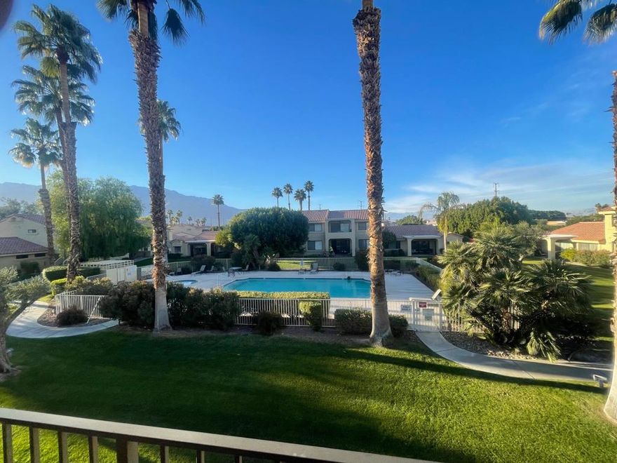 WELCOME HOME TO CATHEDRAL CANYON COUNTRY CLUB, this home can be offered long or short term. FURNISHED OR UNFURNISHED, community is close to Palm Springs and in close proximity to Cat City shopping, golf, restaurants, casinos and downtown Palm Springs. washer dryer and fridge pool and spa are included with 1 assigned and 1 covered parking spot close by. This home  makes for a great value and would make a lovely place to call home and watch the sunsets from your balcony daily.