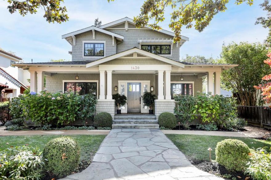 This home, custom built in 2009, exudes classic Craftsman appeal with modern livability in one of Palo Alto's most sought-after neighborhoods. A signature covered front porch introduces the home, which spans three spacious levels with hardwood floors and perfectly finished millwork befitting the architectural style. Formal living and dining rooms give way to a fabulous kitchen and family room combination, and the lower level offers added space for gatherings in the recreation room with refreshment center. There are 6 bedrooms arranged over three levels, including one ideal for an office just off the foyer, one tucked away on the lower level for privacy, plus the luxurious upstairs primary suite. Home automation adds wonderful functionality, community tennis courts and pool are found just across the rear alley, and this home has access to acclaimed Palo Alto schools - all in the heart of Silicon Valley.