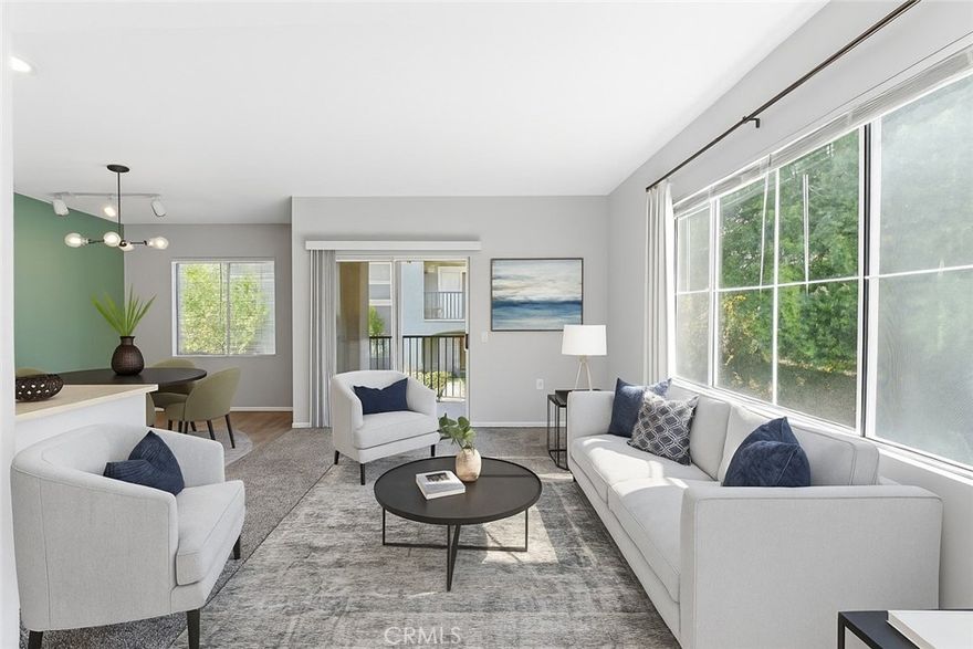 Absolutely gorgeous upper level 1 bed/1 bath unit situated in the highly desirable Bordeaux gated community. Peace and tranquility await you in this quiet and private corner unit located in the back of the complex. The open floor plan offers a seamless flow between the living room to the dining room and into the kitchen. Off of the living room is a covered balcony, which is perfect for relaxing on a sunny afternoon or entertaining guests during holiday gatherings. The modern bathroom features a newer vanity with dual sinks to go along with upgraded mirrors and a newer light fixture. The primary bedroom is spacious and includes a large walk-in closet. The community is like a resort with a fabulous pool, spa, outdoor fireplace lounge, fitness center and clubhouse. The complex also has no Mello-Roos, lots of guest parking and in-unit laundry. Located within close proximity to award-winning schools, parks, shopping and dining.