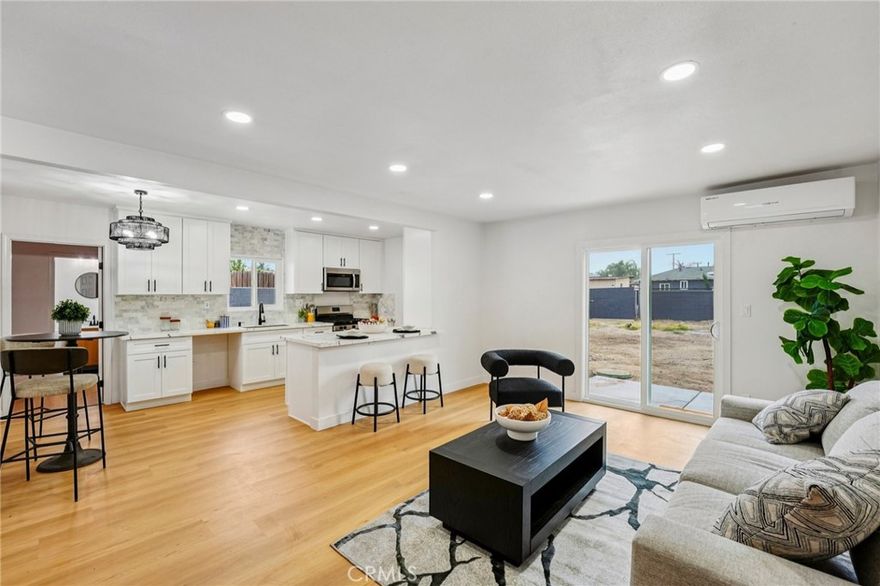 Beautifully remodeled single-story home in Fontana, featuring 4 bedrooms and 2 bathrooms. The home offers a fully updated kitchen and bathrooms, complete with new cabinets, quartz countertops, and stainless-steel appliances. The open floor plan seamlessly connects the formal living room and kitchen. The house is illuminated by energy-efficient recessed LED lighting throughout and features beautiful vinyl wood flooring. With 4 comfortable bedrooms, including a master suite with its own bathroom, this home provides plenty of space for everyone. Fresh interior and exterior paint give the home a renewed and inviting feel. The large backyard offers ample space and plenty of parking. Ideally located near hospital, restaurants, parks, schools, and shopping centers, this home offers convenience & entertainment at your doorstep. Don’t miss the opportunity to make this home yours!