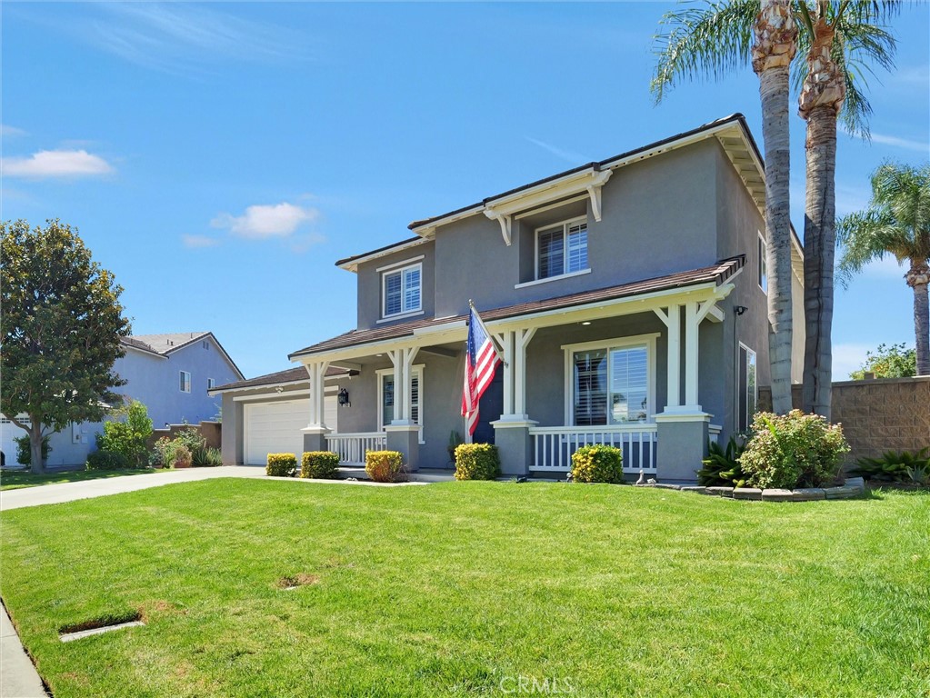 Beautifully upgraded 4 bedroom, 3 bathroom cul-de-sac home in the heart of Eastvale. Walking distance to Barton Elementary and McCune Family Park. This spacious floor plan includes one bedroom and full bath conveniently located downstairs, plus a 3-car tandem garage. The remodeled kitchen (2023) features quartz countertops, soft-close cabinetry, stainless steel appliances, beverage fridge, under-cabinet lighting, reverse osmosis system, and a 9 ft. bar-height island with outlets, wireless charging, and extra storage. Additional upgrades include luxury vinyl plank flooring with 4” baseboards (2022), built-in cabinetry with outlets, and new ceiling fans. The primary suite offers a walk-in closet, soaking tub, upgraded quartz vanity with dual sinks, and new lighting and mirrors (2023). All upstairs bedrooms include built-in closet systems, with fresh interior paint in 2025. Exterior highlights include motion-sensor security lighting, hardwired Ring cameras, and exterior paint completed in 2022. Make Eastvale your home with Award winning schools and over 20 parks to visit, including 3 dog parks, 2 splash pad parks and a trail system that will take you from Archibald to Hamner Avenue.