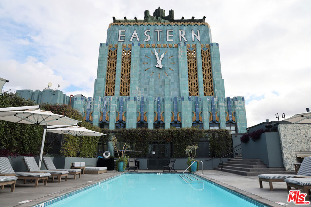 Beautiful loft at the historic Eastern Columbia building. Polished concrete floors with full southern exposure views. This is an open floor plan with a dedicated bedroom area, ready for flexible use and creative configurations. The kitchen includes shell stone counters and stainless steel appliances. The large bath features a deep soaking tub. Enjoy all the building has to offer, including the regal lobby, beautiful rooftop pool, spa, fireplace, and lounge area, wifi, Zen garden, workout room, front desk staff, and on-site property manager. Sitting at the corner of South Park, the Fashion District, and the Historic Core, the Eastern Columbia Lofts is directly across the street from The Orpheum Theater and a short distance from boutiques and cafes.
