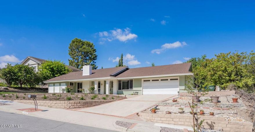 Charming Mid-Century Modern Gem in the Hills of Thousand Oaks! This spacious single-story Mid-Century Modern home is nestled in the desirable hills of Thousand Oaks and offers the perfect blend of original charm and modern potential--ready to move in or customize to your taste! Featuring 2,185 square feet comprising 3 generously sized bedrooms and 2 roomy bathrooms, this home boasts the original pecan hardwood flooring, adding warmth and character. The large kitchen includes a charming greenhouse window and original Shaker-style cabinets, opening to a flexible living area adjacent to a sunroom filled with natural light from skylights and sliding glass doors. Step outside to a private rear yard, offering ample space and easy potential for an ADU (Accessory Dwelling Unit) or Resort-Caliber Pool/Spa/BBQ area on this large nearly 11,000 square foot lot! There's also a very large shed on the side yard that offers even more storage (a perfect option for a potting area for all you budding gardeners). The layout is designed for comfort and functionality, with abundant storage including spacious closets, built-in cabinets, and a large laundry room conveniently located off the attached 2-car garage. Don't miss this rare opportunity to own a unique piece of architectural history in an outstanding location. With great bones and undeniable character, this home is ready to shine--whether as-is or with your personal touch!