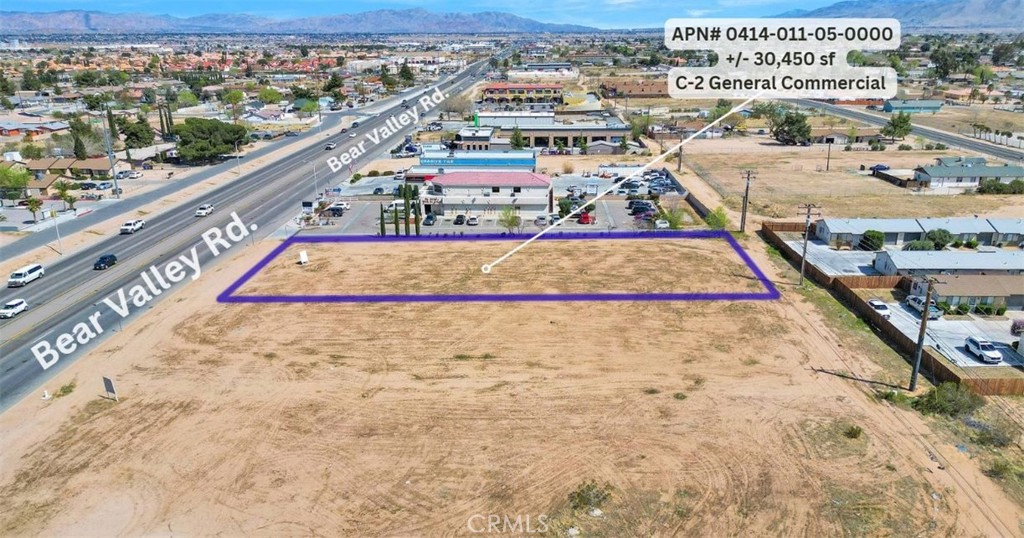 APNs: 0414-011-05-0000 & 0414-011-04-0000 – Purchase One or Both!
Prime opportunity to own one or two flat, commercially zoned parcels on high-traffic Bear Valley Rd in Victorville. Just minutes from the I-15 freeway and Victor Valley Mall.
Located in a rapidly growing commercial corridor surrounded by top national retailers, restaurants, and new developments—including Vallarta, Starbucks, Dutch Bros, and several hotels. This is one of the few remaining lots in this highly desirable area.
Whether you’re an investor or developer, this is a location with serious potential. Don’t miss out.