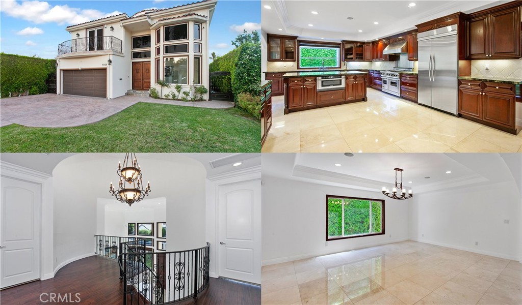 LOWEST PRICE PER SQ. FT. IN SHERMAN OAKS!! Exquisitely appointed 4,742 sq. ft Sherman Oaks estate showcasing FULLY OWNED SOLAR PANELS, an impressive array of luxury upgrades, refined amenities, and impeccable designer finishes—gracefully framed by architectural sophistication throughout. Plus, a JUNIOR PRIMARY SUITE. A gated entry reveals a stamped-concrete driveway bordered by manicured privacy hedges, vibrant flowerbeds, and a lush green lawn. Grand double doors open to a dramatic foyer where a chandelier floats above gleaming marble floors, seamlessly introducing an open, light-filled layout. The formal living room stuns with soaring ceilings, abundant natural light, marble flooring, and a guest powder room featuring a gold-tone vessel basin. The expansive gourmet kitchen is a culinary masterpiece—featuring tray ceilings, rich wood cabinetry, granite countertops, travertine backsplash, and high-end stainless-steel appliances: Viking® Professional gas range with hood, KitchenAid® refrigerator, Sharp® microwave, and a dishwasher. A center island with vegetable basin and breakfast nook complete the space. The formal dining room exudes elegance with a tray ceiling, designer chandelier, and sunlit marble floors—ideal for refined entertaining. The spacious family room offers warmth with a raised-hearth gas fireplace and French doors leading to a serene backyard. A total of 5 bedrooms and 6 bathrooms includes a downstairs junior primary suite. The junior suite offers a large closet with mirrored doors and an en suite featuring a frameless glass shower, marble walls, and tiled floors. The upstairs primary suite is a sanctuary, showcasing crown molding, gas fireplace, dual walk-in closets with organizers, and a resort-caliber bath with jetted soaking tub, dual vanities, built-in makeup station, step-in steam shower, private bidet area with smart commode, and travertine floors. Three additional en suite bedrooms feature details such as crown molding, walk-in or mirrored closets, and lighted ceiling fans—one with a private balcony offering treetop and sky views. Additional features include a laundry room with storage and utility basin, central HVAC, smart thermostat, water softener, dual-pane windows, and EV charger. The entertainer’s backyard offers soaring privacy hedges, a stone-tiled patio, built-in BBQ, and above-ground spa—all moments from Ventura Boulevard’s vibrant scene and freeway access.