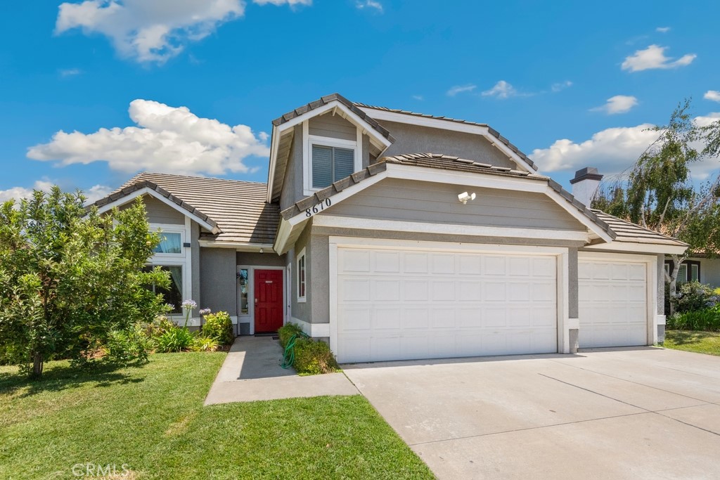 Located right in the heart of the highly sought-after Orangecrest community, this 4 bedroom, 2.75 bathroom home is ready to be made yours! As you step inside, you're greeted by vaulted ceilings and an open formal living and dining room. The layout seamlessly flows into the BRAND-NEW KITCHEN, thoughtfully updated with sleek quartz countertops, modern cabinetry, and a cozy breakfast nook. Just off the kitchen is the family room with a cozy fireplace. The entire main level features durable ceramic tile flooring and includes a convenient downstairs bathroom with a walk-in shower. Upstairs, you’ll find three generously sized secondary bedrooms, all with newer carpet, and a shared full bathroom. The spacious primary suite boasts vaulted ceilings, a walk-in closet, and an ensuite bathroom complete with a dual sink vanity. Additional upgrades include energy-efficient dual-paned windows throughout and fresh interior paint, making the home truly move-in ready. The home also features a spacious 3-car garage with epoxy flooring and a mini-split heating and cooling system. Step outside to the expansive backyard featuring a full patio cover, a separate gated dog run, and a variety of fruit-producing trees including oranges, lemons, peaches, apples, and seedless grapes. There’s even plenty of room to add a pool in the future! Best of all, NO HOA and a location that can’t be beat—just down the street from Orangecrest Sports Park, one mile to shopping and dining, and quick access to the 215 freeway for easy commuting. Don’t miss this incredible opportunity—schedule your private showing today!