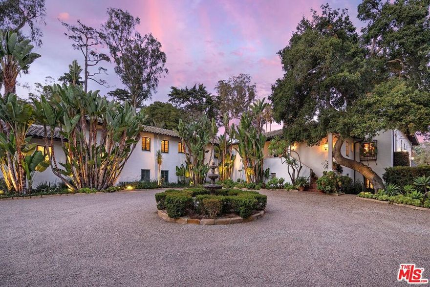 Magnificent and grand estate by architect George Washington Smith situated in the heart of Montecito on approximately 3.36+/- acres. Accessed through a private and gated entrance, this historic Spanish Colonial Revival estate features 7 beds, 8.5 baths, a modern gourmet kitchen, luxurious formal living and dining rooms, gorgeous bedrooms, groin vaulted ceilings, marble and hardwood floors, fireplaces in the wood paneled library/office, and tower guest house. Immaculate and exquisitely designed with sophisticated interiors and exteriors. The elegant primary suite features 2 spacious walk-in closets and dual en-suite bath. Stunning views of the majestic grounds can be observed from the various balconies throughout the estate.With a spectacular pool, tennis court, courtyard, rose gardens, family orchard, and luscious manicured grounds, this extremely private and gracious estate is an unprecedented offering.