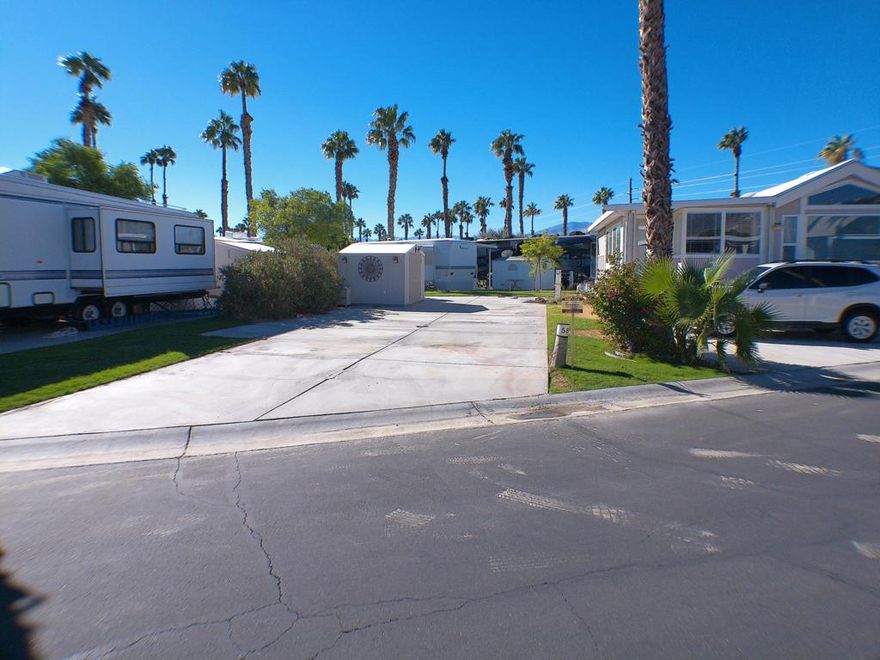 Corner Lot across from Sat 'B' pool/spa. Rancho Casa Blanca (RCB) features a beautifully landscaped 80-acre property with 801 individual Park Model homes/or RV sites, Two large clubhouses that function as social hubs & 4 satellite buildings with laundry facilities, mailboxes, heated pools & relaxing spas. As an owner you will enjoy FREE GOLF on your 18-hole par 3 golf course, a 9-hole putting course, 2 practice chipping/putting greens, 6 heated pools/spas, 2 tennis courts, 8 pickle ball courts, shuffleboard courts, horseshoe pitch, fitness center & over 60 Clubs & Classes. This park has a limit of 270 day occupancy (not consecutive) out of 365 calendar year.