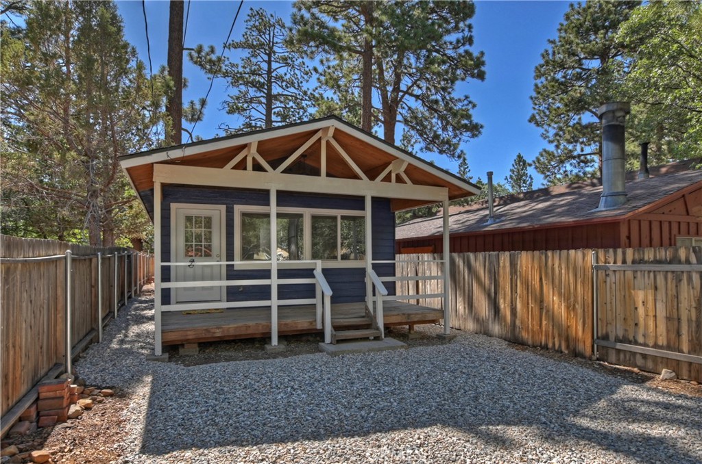COMPLETE REMODEL IN 2025! This charming, just remodeled cabin retreat is the perfect getaway or turn-key Airbnb investment opportunity---just add your touches on furnishings. The cabin boasts a complete renovation, blending rustic charm with modern comfort. Updates include new cement siding, roof, windows, subfloor, wiring, drywall, water supply plumbing, water drain plumbing, insulation, all interior surfacing, lighting, quality finishes, new appliances and cabinetry, sinks, fixtures, vinyl plank flooring, electronic modern fireplace, wall furnace, water heater, energy-efficient systems, making it the perfect home for both relaxation and adventure. Beautiful T & G vaulted ceilings throughout create the mountain character from the original house whereas the complete renovation includes nearly every aspect of the home from the new floors to the new roof. The open floor plan optimizes the living areas and bathroom easily accessible without walking through a bedroom. Back door to a fully fenced yard ready for your creative ideas. Serene neighborhood street that leads directly to national forest, this property is a dream for vacationers year-round. This cabin retreat is ready to become your vacation getaway or lucrative income property.