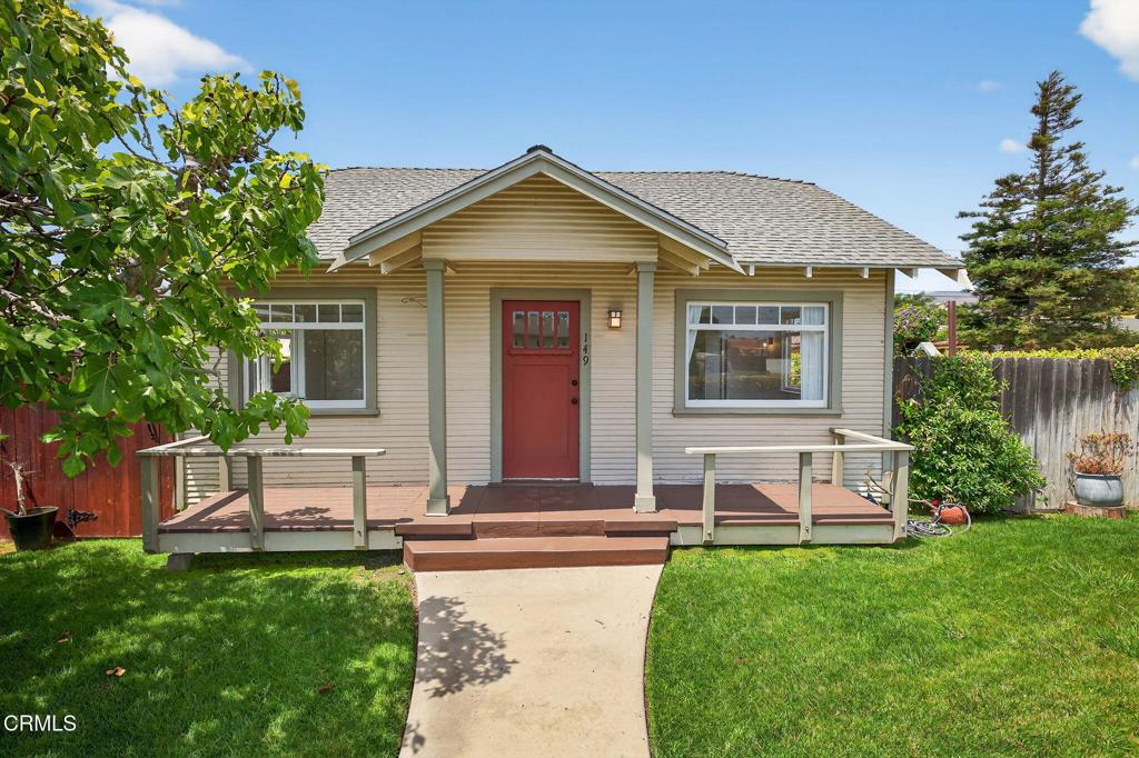 Welcome to your dream home in the heart of Ventura's most sought-after neighborhood--a charming vintage California bungalow full of original character, modern comfort, and unbeatable location. Set behind a private, enclosed front yard, this home offers rare privacy, mountain views, a perfect blend of nature and nostalgia.From the moment you arrive, the home's long, cool front porch invites you to relax and take in the breeze. Step inside and be greeted by timeless details including original hardwood floors, arched entryways, curved ceilings and moldings, and a stunning collection of crank-style casement windows, beveled glass, and sidelight ventilation windows that fill the home with natural light and fresh coastal air.The living and dining rooms flow seamlessly, framed by graceful archways--ideal for both everyday living and elegant entertaining. The fully equipped kitchen offers function and style, while the dedicated laundry room includes a deep sink, folding cabinet, and a clever pull-out drawer that can double as trash or laundry storage.This home features two full bathrooms, including a primary bath with a classic clawfoot-style bathtub and separate shower, preserving the timeless charm. The primary bedroom is a peaceful retreat with built-ins, a ceiling fan, and a beautiful wood-framed glass door that opens to the backyard. The guest bedroom also features a ceiling fan and easy access to the second full bath with vintage touches. Looking for more space? You'll love the detached artist's studio or private office, perfect for creative projects or quiet work-from-home time, plus a separate workshop or tool storage area for all your hobbies and gear.Outdoors, enjoy an exterior wood deck, ideal for private gatherings, BBQs, or sunset lounging. The rolling driveway gate offers secure off-street parking, a true luxury in this coveted neighborhood.And the location? Just minutes from beaches, the Ventura Pier, Seaside Park, historic downtown, top-rated restaurants, grocery stores, and more. This is California coastal living at its finest--with the soul of a bygone era.