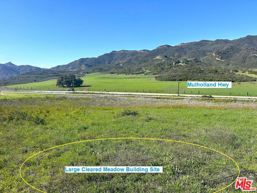 16 Malibu Acres ! One of the largest flat, cleared meadows in Malibu, beautifully surrounded by a mature oak grove. This expansive property offers numerous flat, usable acres of land, with 650 feet of frontage along Mulholland Highway and 180 feet on Decker Canyon Road. Property borders Federal Land with endless hiking and horse trails including the nearby  famous Backbone trail.  It includes both a private water well and a city water meter for added convenience. Comprehensive reports are available, including a Spring Biology Report, Geology Report, Percolation Tests, Survey, and Preliminary Plans by renowned architect Doug Burdge, along with a Grading Plan. Nearby homes have sold for $5 million and beyond, making this an exceptional opportunity to create your own gentleman's ranch or Malibu Hills estate. Access is effortless, with a scenic drive up Encinal to Decker Canyon, and it's only 15 minutes to shopping at Trancas, Point Dume, and Malibu or to Westlake Village.