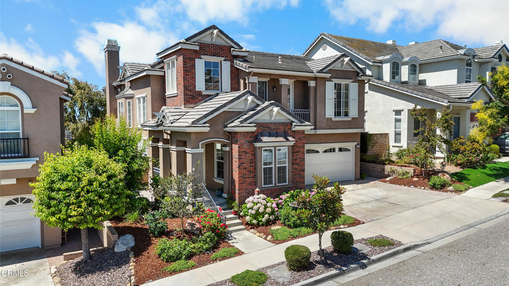 Welcome to serenity found in Ventura's east side Montalvo Park neighborhood! This Island View at Promontory Pointe home is newer construction from the 2000's, donning open floor plans, high ceilings, curved walls and media niches add character and charm. Light flows in abundance through the many windows with custom blinds, solar shades and decorative valances. The kitchen will satisfy any gourmet with double ovens, GE Profile stove with center griddle, Bosch dishwasher, wine refrigerator, Frigidaire Gallery 4-door refrigerator, built-in microwave and a warming drawer perfect for large gatherings. This home is equipped with 15 owned Enphase solar panels, and is updated for electric car charging from the garage. The backyard is set up for outdoor dining and entertainment with a built-in barbecue grill, electric, heated fireplace, countertop and seating. Relax in the therapeutic, 45-jet Artesian spa in the privacy of your backyard oasis - a hidden gem with no neighbors directly behind you! This 4 bedroom home has one bed and bath on the main level. A second bedroom upstairs has its own balcony off the front, and shares a bath with the third upstairs bedroom. The primary suite has a large balcony with ocean and island views on clear days, a cloud painted mural ceiling and ceiling fan, two large walk-in closets, a separate soaking tub, 2 vanities and views of the Santa Monica mountains from the primary bathroom. Low maintenance landscaping all on drip irrigation includes low voltage landscape accent and flood lighting. Additional features include Reverse Osmosis drinking water and Water Softener systems, overhead storage in the garage and ADT security system with doorbell camera. Take the kids or dog to Montalvo Hill Park with basketball, a kid's play area, summer camps, plus Tai Chi and Zumba to keep us all young. Barranca Vista Park, Kimbal Community Park, Ventura Aquatic Center, and Cornucopia Community Garden are all within 2 miles for additional outside activities. Montalvo Metrolink Station is conveniently located nearby with trains to Burbank Airport and Los Angeles. This will also be the trailhead for the City's new Santa Paula Branch Line 'Rails and Trails,' 4-mile bike path to Saticoy. The award-winning Montalvo Arts Academy is known for its Dual Language Education (DLE) program. And with easy access to the freeway, shopping and beaches, you'll be amazed just how peaceful living in this home and community will be!