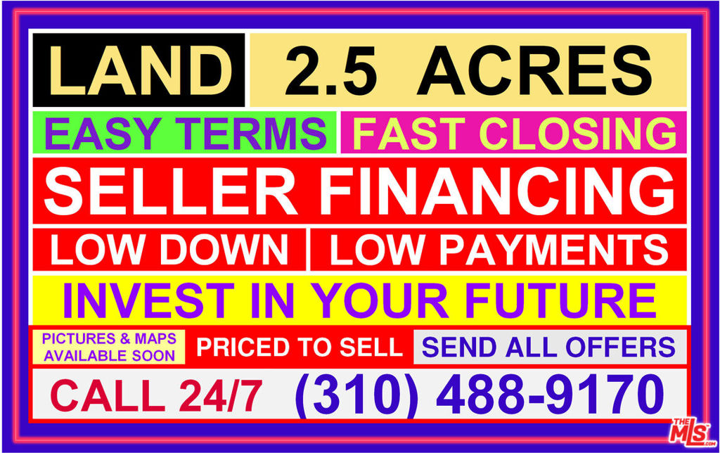 2.5 ACRES ON BAY AVE - A Very Practical Choice. New Owners Can Do A Lot with This Property. Located on Bay Avenue, Near Some of the Finest Elements the Nature Has to Offer in Mojave. Zone: E(2 1/2) MH Estate 2.5 Acres, Mobile Home Combining Land with T Zoning. Size: 2.5 Acres, 330' x 330', Flat, APN 228-501-23, GPS coordinates 35.125350,-117.667290.