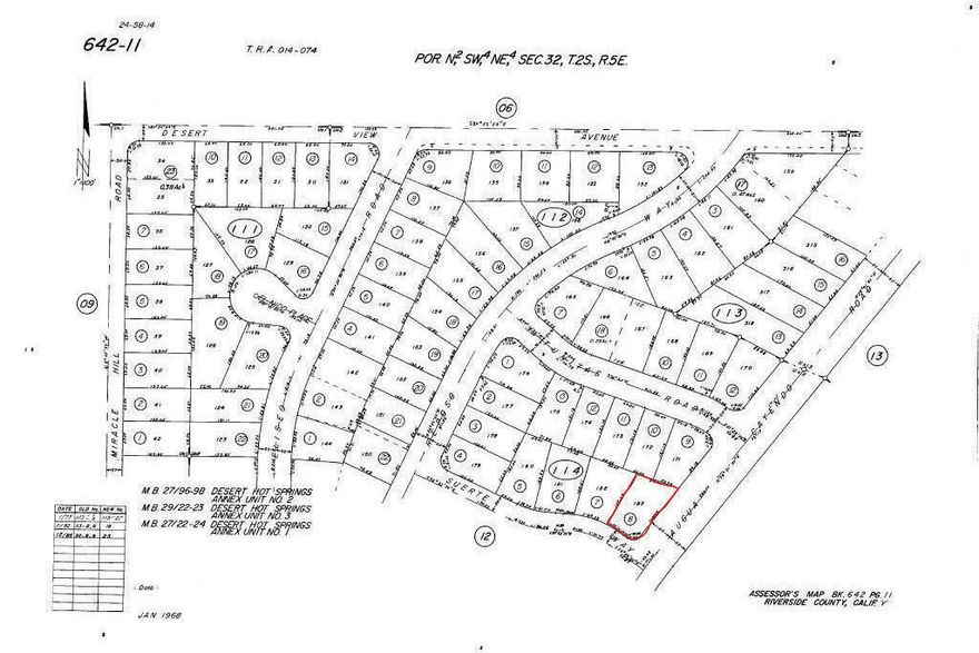 Build your dream home on this elevated corner lot with stunning mountain views in every direction. Located in the heart of Desert Hot Springs, known for its world-class naturally occurring hot mineral springs, this property offers the perfect setting for a tranquil desert retreat. Paved streets and available utilities make it ready for development. Enjoy nearby dining, outdoor trails, and popular destinations including Azure Palm Hot Springs Resort & Day Spa, Sagewater Hotel & Mineral Springs, and Cabot's Pueblo Museum. A prime location to experience all that Desert Hot Springs has to offer.