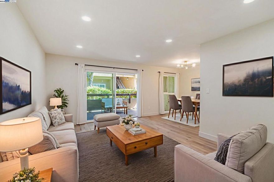 Spacious Ground Floor condo - No Stairs! In the beloved Tradewinds community. You will LOVE the Peaceful Location, as well as the Modern Kitchen that includes: New Quartz Countertops, New Backsplash, New Sink, Stainless Steel Appliances, Stylish Cabinets. Step into the Dining Room with a modern 6-light Chandelier, and a Spacious Living Room that connects via a Glass Door to a Cozy Patio for you to enjoy the outdoor California weather! The Primary Bedroom features a spacious Walk-In Closet! New Flooring and New Recessed Lights throughout. Updated Bathroom! The Clubhouse includes every amenity that you could possible want: Gym, Indoor Pool, Hot Tub, Table Tennis (Ping Pong), Racquetball Court, Pool (Billiards) Tables, Full-size Basketball Court, and Tennis Courts. Close to: Children's Playground, Coy Park, Martial Cottle Park, Freeways, and so much more! MUST SEE! Do Not miss it!