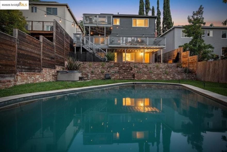 Private Redwood Heights retreat in a superb location. Enjoy the best this sought-after neighborhood has to offer: amazing micro-climate; families enjoying Avenue Terrace Park; dog walkers & bicyclists galore; minutes to 13 & 580; nearby Redwood Regional Park; close to shopping & Montclair's iconic village vibe. This wonderful, updated home has many smart improvements including: updated kitchen (newer kitchen appliances, cabinets and counters, heath tile backsplash); updated bathrooms (rain shower heads, modern tile, soaking tub, bidet); ensuite primary bedroom with large dressing room and amazing, walk-in shower; electrical upgrade to 200 Amps; new hot water heater; newer roof. Enjoy the privacy, greenery, and peaceful outdoors from either of 2 large decks overlooking the backyard & your own swimming pool (recently rebuilt with a new pump and maintained weekly) surrounded by freshly installed sod, and a perfectly situated hot tub. New technology and ecological features include: owned solar system, Nest thermostat; CCS and NACS EV chargers; newer forced air HVAC system; dual pane windows; recessed LED lights throughout and designer dining room light fixture; energy efficient washer and dryer; drip irrigation; drought tolerant landscaping. Don’t miss this fantastic opportunity!