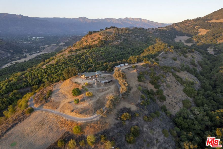 A serene 40-acre private-gated ranch property on the historic Rancho Del Cielo, located just 10 minutes from Downtown Ojai, with 360-degree views of the Ojai Valley, Lake Casitas, and breathtaking hillsides sprinkled with wild flowers, majestic oaks, and citrus agriculture. Situated on the property, with Southwest orientation by design, with views to the infamous Chief Peak mountain range towards Topa Topas sits a thoughtfully designed home, in process of completion, that features new ground up 'Net Zero Bauhaus' architectural fire-resistant construction and insulated with industrial hemp. One foot thick walls, creating a space that is breathable, non-toxic (no mold), regulates humidity, delivers high acoustic value and more. 2,370 SQ FT open floor-plan with 19 foot ceilings throughout, and features 2-bedrooms / 2-bathrooms, custom and dramatic size windows, and 800SQFT deck space with panoramic views. The property also hosts a pond for swimming and to serve as back-up water storage, a golf tee green overlooking the valley, and an environment conducive for vineyards, fruit orchards, lavender, agave, and more. A truly special offering,not often available in one of Califorinia's most majestic settings.