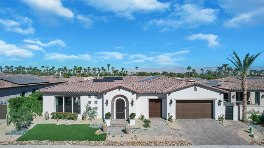 Former Lennar Model Home with Casita and owned Solar! Located in the Province, a premier location of Indian Wells, this former Lennar model home has over $340,000 in flooring and interior upgrades at Builder cost!With floor, wall and ceiling treatments not found in a productionhome, this stunning home hasan unmatched presence. Built around the custom pool and spa, the entertaining potential is truly notable, with covered outdoor dining . The covered entryway leads you past the detached casita and pool area to the main entry, where the well thought out floorplan takes over. All three interior bedrooms are en-suite with the primary suite well-separated from the secondary rooms. Designed for the desert indoor-outdoor lifestyle ,this home opens up to the custom pool/spa and patio area through huge sliders in the living room, a bar area that opens dramatically from the interior to the outside for serving and conversationalong with doors from the3rd bedroom and Casita. Furnishings available.