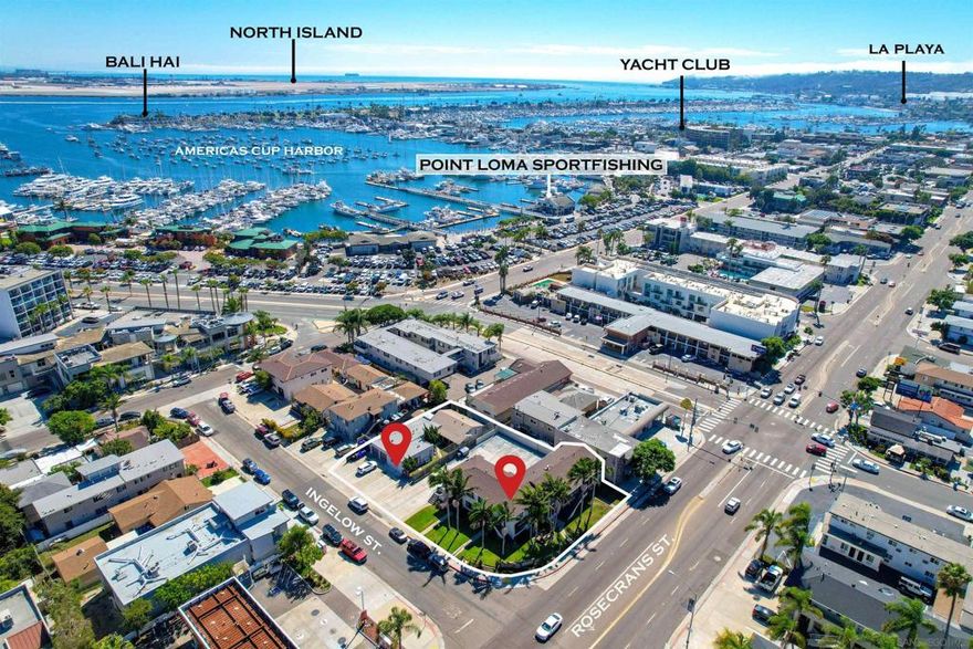 Rare opportunity to own a prime commercial-multifamily property on Rosecrans & Ingelow in Point Loma Village. The property consist of two parcels- #(530-752-09) 1537 Rosecrans St with 8 units 4(2br-1ba) apts on 2nd level & 4 office suites on 1st level, situated on a 10,000 sf corner lot, with 100ft of frontage on Rosecrans (zoned CC-4-2) with 10 onsite parking spaces.... parcel #(530-752-09) 2929-33 Ingelow St with 3 Units 2(1br-1ba) & 1 (2br-1ba) apt, situated on 5,000 sf lot (CC-4-2/RM-3-7), with 2 single car garages & 5 parking spaces! 15,000 sf of land, in total! Value add property with room to increase rents, RUBS and convert 2 garages to studio/ADU or develop and take advantage of the zoning (Complete Communities Zone Density). Location! block+ to the waterfront, America's Cup Harbor, Yacht clubs, Marinas, Shelter Island and Liberty Station. Just a short drive to airport, downtown, Convention Center....easy access to freeways! Properties like this rarely trade...  Rare opportunity to own a prime commercial-multifamily property on Rosecrans & Ingelow in Point Loma Village. The property consist of two parcels- 1537 Rosecrans St with 8 units 4(2br-1ba) apts on 2nd level & 4 office suites on 1st level, situated on a 10,000 sf corner lot, with 100ft of frontage on Rosecrans (zoned CC-4-2) with 10 onsite parking spaces.... 2929-33 Ingelow St with 3 Units 2(1br-1ba) & 1 (2br-1ba) apt, situated on 5,000 sf lot (Cc-4-2/RM-3-7), with 2 single car garages & 5 parking spaces! 15,000 sf of land, in total! Value add property with room to increase rents, RUBS and convert 2 garages to studio/ADU or develop and take advantage of the zoning (Complete Communities Zone Density). Location! block+ to the waterfront, America's Cup Harbor, Yacht clubs, Marinas, Shelter Island and Liberty Station. Just a short drive to airport, downtown, Convention Center....easy access to freeways! Properties like this rarely trade...