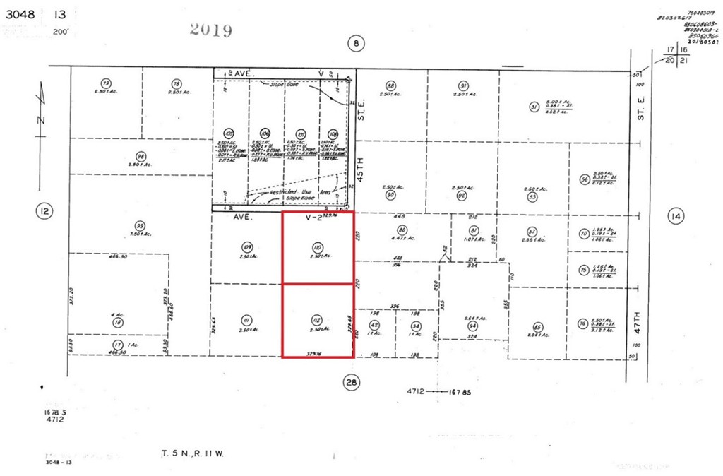 APN: 3048-013-110, 3048-013-112
Coordinates: 34.511806, -118.050111
2 parcels for sale in LA County. These 2 parcels are located in Palmdale, CA just off of 47th St E on E Ave V-2. Great location near other homes and accessible via dirt road off of 47th St E. Parcels are all adjacent to each other APN# 3048-013-110, 3048-013-112