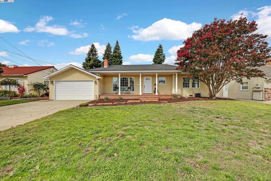 Seldom available single level rancher on a level 1/4 acre lot!  Parklike backyard with swimming pool and garden, plus a playhouse!  Located on a quiet cul-de-sac this 4-bedroom, 2.5 bath, double car garage home features an open concept floor plan with a huge family room and kitchen that looks out to the covered brick patio and pool. The home features vaulted wood beam ceilings in the living room and dining room, a marble fireplace, hardwood floors throughout,  the kitchen with breakfast bar, 5 sliding glass doors, and a private primary suite. Also a huge family room with a raised hearth brick fireplace, a 1/2 bath. This home has endless possibilities for entertaining and fun and possible ADU's  like other homes in the neighborhood. Close to all award winning schools, shopping and transportation. It's a rare gem!! Views:  Downtown