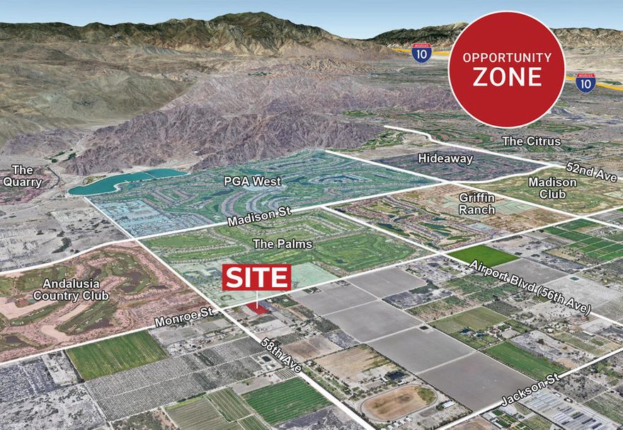 Well located with breathtaking views of the Santa Rosa Mountains. Wonderful open country atmosphere, but close to all conveniences. Across from Piazza Serena. Just three miles from the acclaimed HITS Horseshow. In an area of many equestrian estates and high-end country clubs, such as Madison Club, Andalusia Country Club, PGA West, The Palms, Hideaway, and any more!