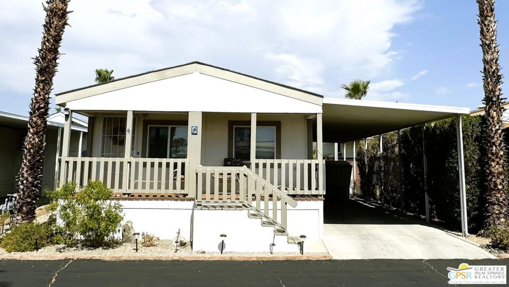 PRICED TO SELL! Explore this bright, clean and well kept home located in the cozy 55+ community of Corkill Palms. This home is fully furnished and ready to move right in. There is approximately 960 square feet of living space with 2 bedrooms and 2 baths. Vaulted ceilings with light and airy living. Kitchen features a pantry with pull out shelves, gas range, refrigerator with ice maker, dishwasher and microwave. The central HVAC system and evaporative cooler are only 4 years old and the the water heater is just 2 years old. This home also has a irrigation system. The main bedroom includes an ensuite with walk in shower. Convenient inside laundry area off side carport entrance. There is also a storage shed to the rear of the carport. The front porch off of the living room has pull down sun shades to cut back on the summer sun. Relax in the Therapeutic Natural Mineral Springs at the Clubhouse or have some fun on the putting green or in the billiard room located close by. Although this home is on fee land the land it is owed by the park owners and home owners only rent the space the home is on. Space rent is approximately $540 per month and park approval is needed before opening escrow. Owners cannot rent their units out or be occupied by anyone without the owner of the property present. Buyer to verify with park manager space rent amount and any utility charge amounts passed on to home owners. Call today to set up an appointment to view this great property.