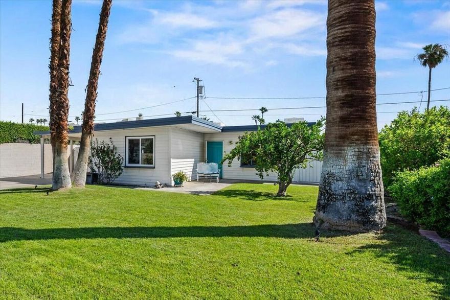 Experience the timeless allure of this beautifully maintained 3 bedroom, 2 bath bungalow in the much sought-after Movie Colony East neighborhood in Palm Springs. From the moment you enter, you're greeted by a warm, inviting ambiance featuring a cozy fireplace, tongue and groove wood ceilings, a custom designed mirror and elegant mirrored shelving in the artfully decorated living room.Take in stunning mountain views framed by lush, manicured landscaping that offers a true sense of peace and privacy.  Whether you are relaxing with a good book or sipping your favorite cocktail at sunset, the desert backdrop provides the perfect setting. Step outside into your own private oasis, complete with a sparkling aqua-blue pool ideal for cooling off or entertaining under the sun and stars. Just minutes from downtown Palm Springs renowned for it's dining, shopping and entertainment, this home offers the perfect blend of character, comfort and location! Movie Colony East is known for its historic charm, a friendly community feel and proximity to Ruth Hardy Park.  Best of all, there is no HOA and the home sits on Fee land!