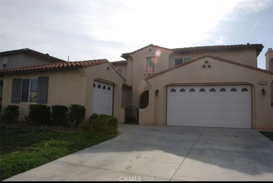 Located in the desirable West Murrieta, the spacious home has a open floor plan with 6 bedrooms and 4.5 bathrooms. Downstairs Jack and Jill room with full bath, powder room near kitchen, upstairs master bedroom and bathroom, one bedroom with private bathroom, and two bedrooms share a bathroom. The large kitchen with granite counter tops, center island, and stainless appliances opens to the great room with fireplace. The home features separate formal dinning and living rooms, tile and wood floor throughout, and a huge backyard with view and plenty of room gatherings and events or possibly a pool. The master suite has a double sided fire place and deck with beautiful mountain view. The home is close to school, shopping, and freeway.