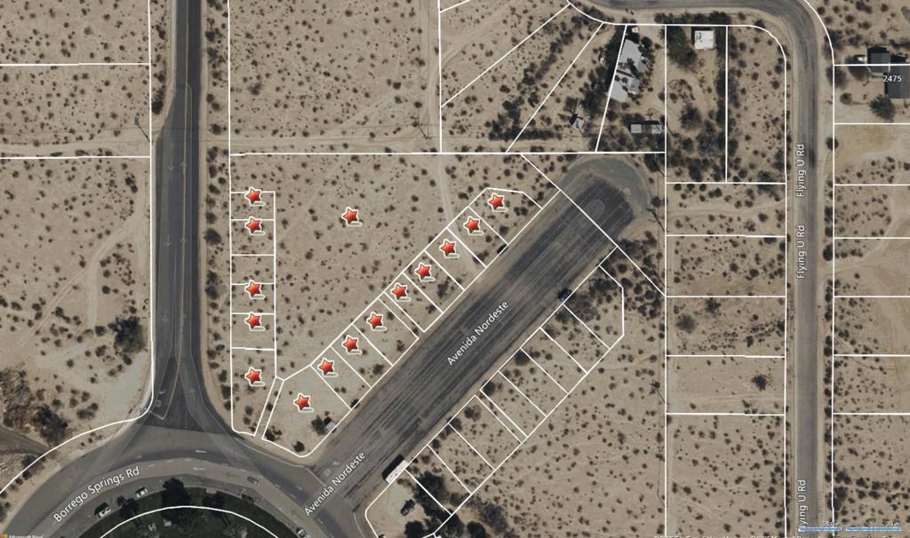 Location, location. location! 2.4 acres of vacant land for sale at Christmas Circle in downtown Borrego Springs. 15 parcels total zoned 'general commercial' (please see permitted uses in documents section). The Kiwanis stand is situated on one of these parcels. 15 parcels are as follows: 141-170-17-00, 141-170-18-00, 141-170-19-00, 141-170-20-00, 141-170-21-00, 141-170-26-00, 141-170-27-00, 141-170-32-00, 141-170-22-00, 141-170-23-00, 141-170-24-00, 141-170-25-00, 141-170-30-00, 141-170-31-00, 141-170-28-00. Vacant land for sale at Christmas Circle in downtown Borrego Springs. 15 parcels totaling 2.4 acres, zoned general commercial located off Christmas Circle where the Kiwanis stand is located on Avenida Nordeste with Ingress/egress to Palm Canyon Dr.