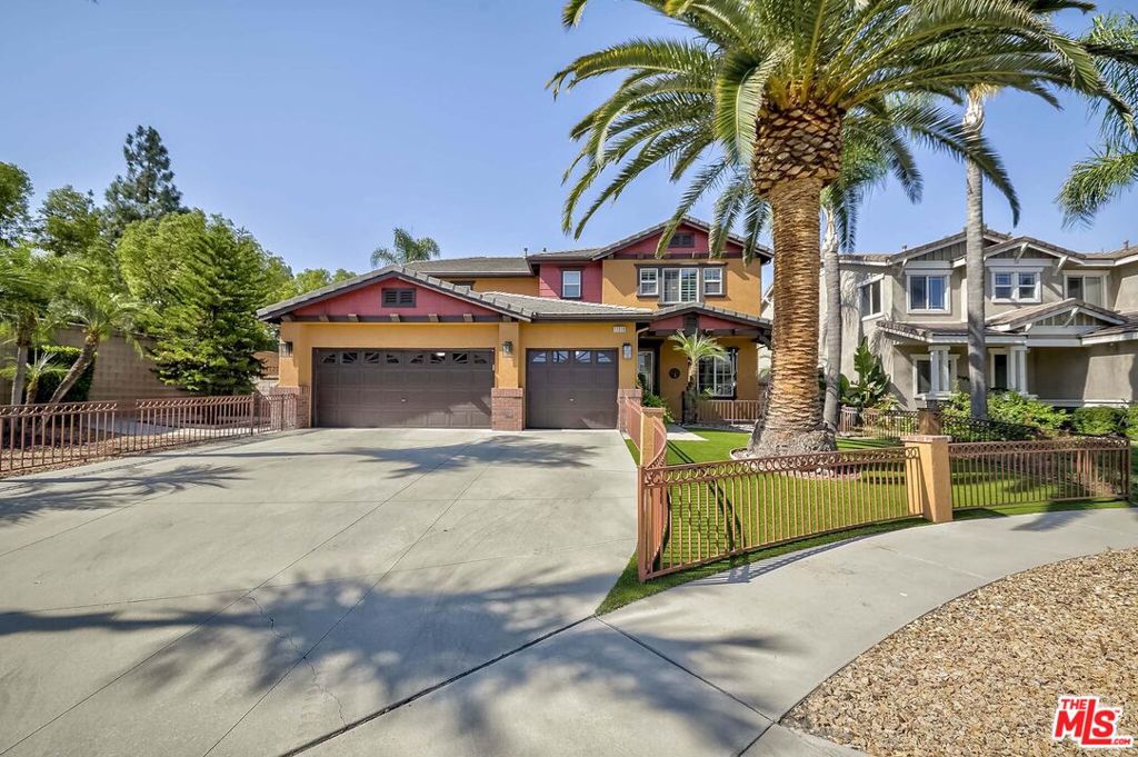 Presenting this wonderful home tucked away at the end of a cul-de-sac street in a desirable, close-knit Rancho Cucamonga neighborhood with drought-tolerant landscaping, palms, and evergreens adding to the home's charming curb appeal. Inside, there is a formal living room adjacent to a breakfast area plus a family room with fireplace that opens to a kitchen with an abundance of cabinetry, backsplash, center island, walk-in pantry, and eat-in area. The first-floor bedroom is en-suite and features a sliding glass door to the rear grounds, and other bedrooms are located on the second level. Up the staircase, the landing opens to a media/gaming loft with a pub-inspired billiards light, flat screen, and projector. The laundry room has side-by-side washer/dryer for convenience. The backyard, which wraps around to the fenced and gated front and side yards, features a built-in barbecue for al-fresco dining and entertaining, an elevated conversation and lounging area, and ample patio space. There is even a covered front porch for relaxing with morning tea or coffee. This prime location is near parks, schools, hiking trails, and major freeways, just moments to the Ontario International Airport. The home is also located within the attendance boundaries of top-rated Terra Vista Elementary School, with a coveted score of ten. Welcome! Some photos are virtually staged.