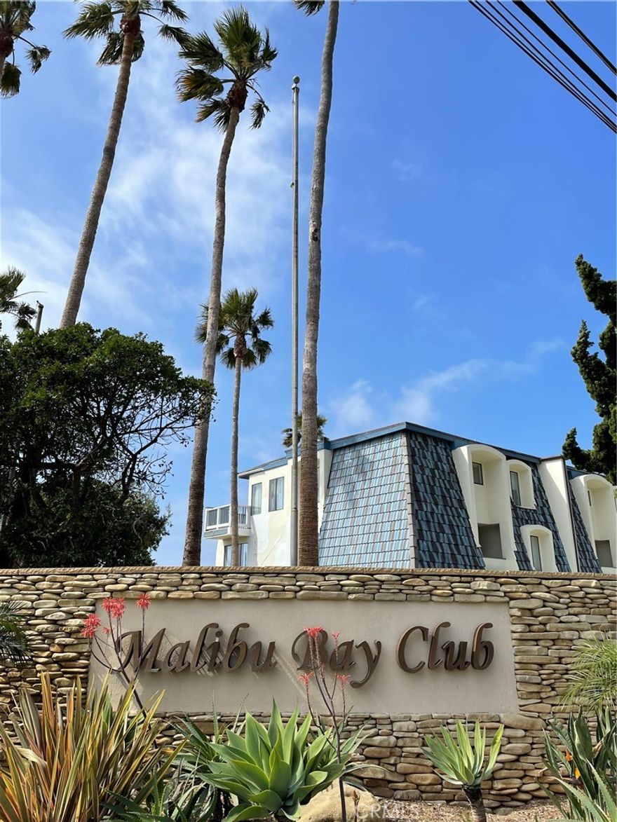 Located in the gated, ocean side community of the Malibu Bay Club and has terrific ocean views. Move in ready as it is furnished...bring your toothbrush. There is a covered parking space with some storage. No steps to enter, remodeled bath and shared laundry in unit. Deck has BBQ and chairs to enjoy the view.