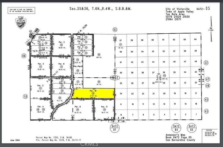 Large 37.97 ac parcel with 630 feet +- frontage on Apple Valley Rd and next to the CalPortland Company Quarry(CalPortland is the largest building materials company producing cement and construction material products in the western United States). Backs up to Bridle Path Estates at Apple Valley an approved specific plan for up to 1,102 homes. Not far from Interstate 15, future Brightline West high speed train station. Many, 1,000,000 sf + warehouses are coming to the area.

GPS Coordinates: 34.561561,-117.267634