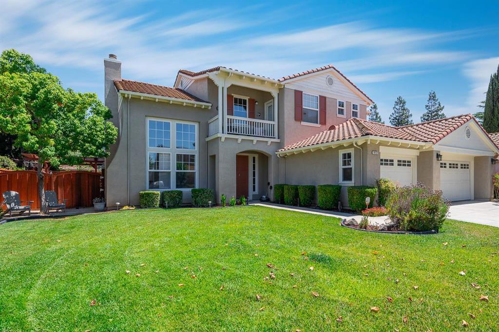 BEAUTIFUL home in luxurious Coyote Estates. Spacious 4 bed/3.5 bath home features an open floor plan w/ soaring 20' ceilings in the family & dining rooms. New interior/exterior paint. Dramatic entry w/ spiral staircase, formal dining & living room with fireplaces, UV tinted windows; large family room with fireplace. Newly renovated Kitchen is equipped with upgraded stainless steel appliances, built-in double ovens, and a central island. Home office, large laundry room, and an ensuite guest bedroom downstairs. Master bedroom has a fireplace, renovated bathroom including an extra large shower and jacuzzi tub. Dual air conditioning. Private backyard is neatly manicured with easy to maintain fiberglass pool/Spa, new pump/heater, and two lovely patio areas with electrical and cable hookup. Seconds from park, stream, nature walk, 20 mile hiking/biking trail, and pickle/tennis courts. Minutes from shopping, restaurants, and entrance to HWY 101 with 15 min drive to interior of Silicon Valley.