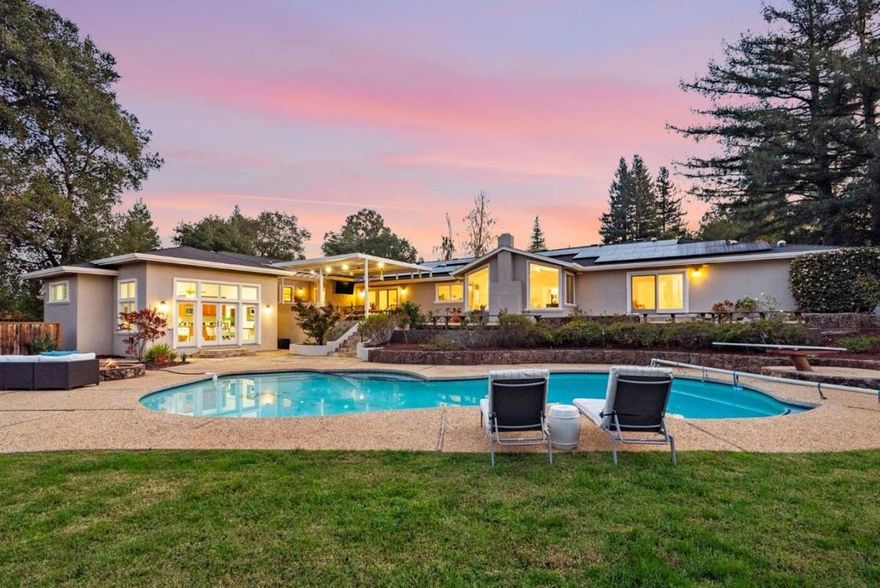 Welcome Home to 19305 Zinfandel Ct in the Heart of One of THE MOST Sought-After Areas in All of Saratoga! Surrounded by Estates on Acre Lots, this Home is Located at the End of a Quiet Cul-de-Sac, and offers the Ultimate in Privacy. Flat, 40,000+ SF Lot. Single Level Living at it's Finest w/ High Ceilings & Five Bedrooms: All w/ En-suites! 5th Bedroom is in a Separate, Attached Pool House which could be Ideal for In-Laws, Live-In Nanny Quarters, or Pool Parties! Saratoga Schools w/in 5-7 Minutes of All Schools & Biking Distance to Redwood Middle! Brand NEW Hardwood Floors Throughout & Fresh Interior Paint! 85 Solar Panels, Two 220V EV Charging Plugs, Solar Powered Battery Back-Up! Solar Produced More Energy than used by owners. Four Large Walk-In Closets! Sun Tunnels & Skylights Throughout, Bathing the Home in Natural Light! Huge Kitchen w/ Gas Range & Large Central Island w/ Sink, Breakfast Bar & Warming Drawer! Large Breakfast Nook + Spacious Formal Dining Area Perfect for Holiday Gatherings! Family Room | Great Room w/ Wet Bar w/ Both Drink & Wine Refrigerators & Bar Seating! Double Laundry Machines for Multiple Loads! Entertainers Dream Backyard w/ Covered Patio w/ Automatic Rotating Shades, Heat Lamp, Outdoor Kitchen & Fire Pit! Basketball Hoop w/ 3 Pt & Free-Throw Lines!
