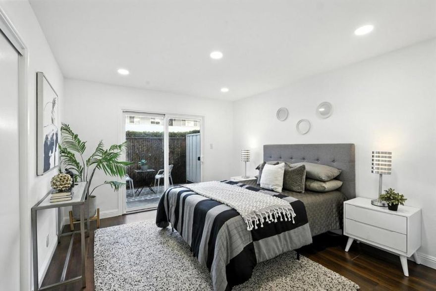Welcome to this beautifully maintained 2-bed, 2-bath condo offering 950 sqft of living space in one of San Mateos most convenient and sought-after neighborhoods. Flooded with natural light, this move-in-ready home features a welcoming living room that flows effortlessly into the dining area and a well-appointed kitchen. Both bedrooms are tucked away toward the rear of the unit for added privacy, each with direct access to a tranquil back patioideal for relaxing or entertaining. A second spacious patio at the front provides even more outdoor space, perfect for enjoying your morning coffee or evening wind-down. Designed for comfortable, single-level living, the unit includes two full bathrooms, generous storage throughout, and two assigned parking spaces with additional storagean uncommon perk in condo living. Ideally located near Highways 101, 92, and 280, as well as Caltrain and public transit options, this home offers seamless commuting. Youll also enjoy close proximity to Los Prados Park, Bridgepointe Shopping Center, Downtown San Mateo, Hillsdale Mall, and be within walking distance to Hashi Market in Marina Plaza Shopping Center. Whether youre looking for green spaces, fitness studios, dining, or daily essentials, everything you need is right at your doorstep.