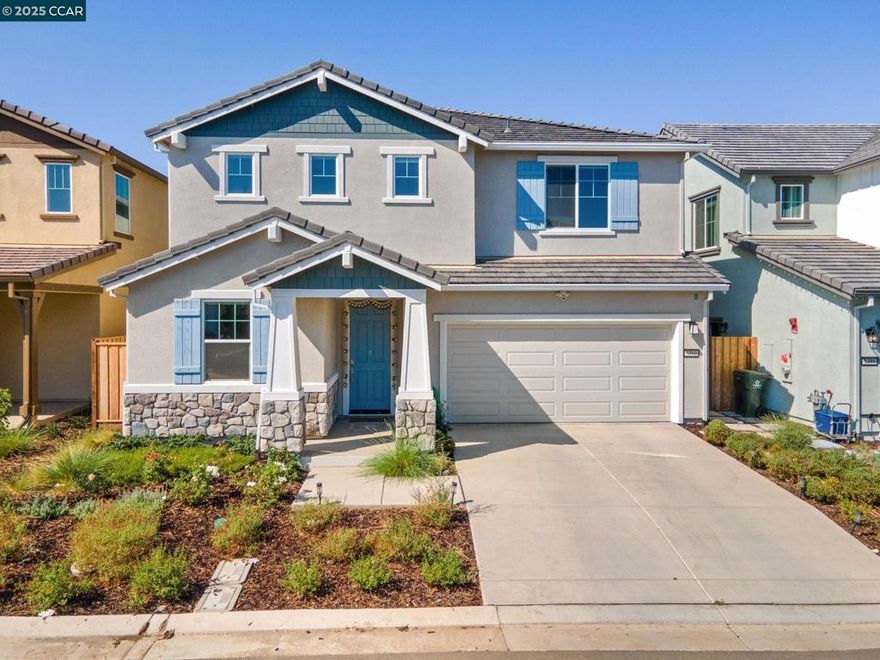 Stunning, nearly new (2024) single-family home offering 4 bedrooms, 3 full bathrooms, and 2,450 sq ft of modern living. This East-facing home features an open-concept kitchen, high ceilings, abundant natural light, and a main-level bedroom with full bath ideal for guests or multigenerational living. The private, well-sized yard offers room for outdoor enjoyment and potential expansion. Enjoy the added benefit of fully paid-off solar panels, reducing your energy costs while living sustainably. Ideally located close to shopping, Costco, major freeways, and a hospital, this home combines convenience with comfort. Situated in a sought-after Antioch community with Brentwood schools, this property offers both style and practicality. Don’t miss the chance to own a beautifully built home with smart layout and contemporary finishes in a growing neighborhood. Schedule a tour today!