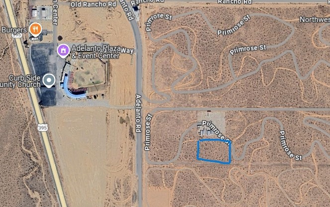 over 2 acres industrial zoned lot, close to Adelanto Road and the stadium, plenty of possibilities.
the area is growing and developing in rapid pace with many new industrial developments and opportunities.
buyer to verify exact zoning, utility availability and all other services.