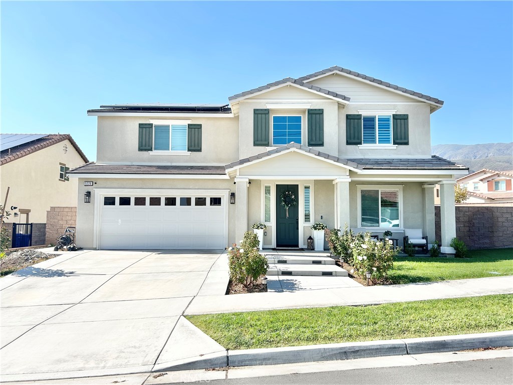 Don’t miss this exceptional opportunity to own a corner-lot pool home in the prestigious Mountain View gated community of Fontana. This beautifully appointed two-level residence offers 5 spacious bedrooms and 3 bathrooms, thoughtfully designed for both comfort and sophistication. The open-concept floor plan highlights a modern kitchen with quartz countertops, stainless steel appliances, and ample storage, seamlessly connecting to the living and dining areas. Additional features include energy-efficient solar panels and a tandem garage providing extra space for parking or storage. Step outside to a private backyard retreat complete with a sparkling pool, ideal for outdoor entertaining. Situated in a quiet, secure neighborhood near parks, top-rated schools, and shopping, this move-in ready home perfectly blends elegance, function, and modern living.