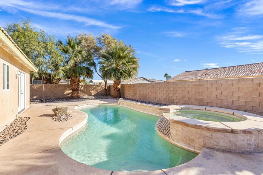 OPEN HOUSE: Sunday Dec. 28th From 12pm-4:00pm. Welcome to Shadow Hills Villas in North Indio. This home features a formal living room as you enter through the front door, family room off the kitchen with a cozy fireplace, 3 bedrooms, 2 bathrooms plus a den/office area that can be used as a 4th bedroom.  New carpet and a fresh coat of paint throughout the interior of the home plus new flooring in both bathrooms. Prime SOUTH facing backyard with mountain views. The Pool/Spa has new pool pump, new filter, new control unit and a new pool heater. Double car garage with brand new insulated garage door & new opener with battery backup. RV access parking, corner lot with low maintenance desert landscape in the front yard and backyard. No HOA dues and SHORT TERM rental friendly ( buyer to verify the home is eligible for short term rentals ) This home would make a perfect primary home or investment property. Don't miss this one!!!