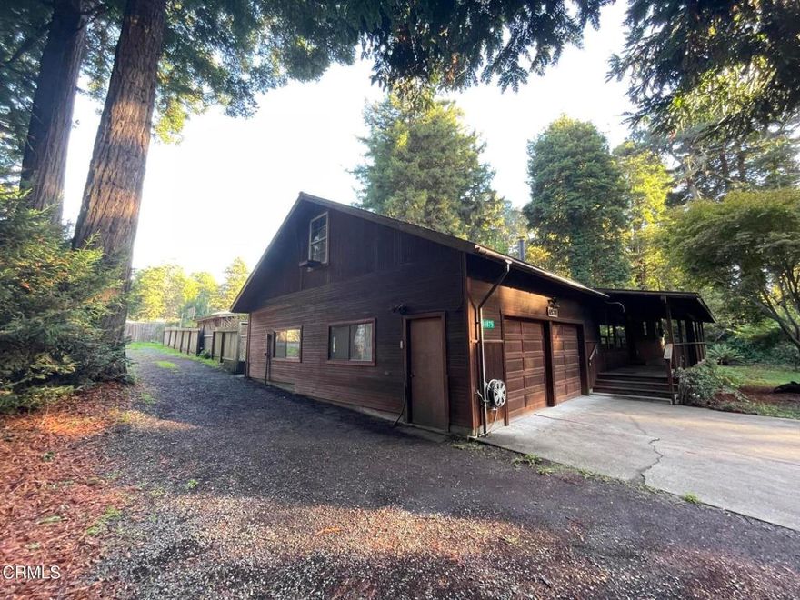 Value priced and ready for new buyers to love! Quality home and property with more space and potential than first meets the eye. 1435 square feet on the ground floor and 624 square feet in a finished attic space with 3-rooms. Plus, a large, covered, front porch, and an  expansive, backyard deck that's accessed from the dining room sliding glass door. Perfect for BBQs and outdoor gatherings. Put this home on your list to see in-person! Pictures do not convey all the positives here. Located between Fort Bragg and Mendocino on a private, level, 1 acre parcel, it's fenced and crossed-fenced with fruit trees, garden space, pets, chickens, play and BBQ areas. Connections for an above-ground swimming pool are still in place. Roomy home interior, high ceilings in the living area, and finished attic rooms for expanded living space. Open-plan dining and kitchen. Lots of counter space and storage, including a large room with natural light adjacent to the dining area for a walk-in pantry, office, or playroom. Detached converted garage at the rear of the property has ample space for vehicles/workshop around it and/or possibly an ADU if permitted. 2-RV hook-ups. Wiring for an on-demand generator in place and ready for connection. 2-wells on the property. Multiple water storage tanks. Amazing Redwood groves create a peaceful and parklike setting.