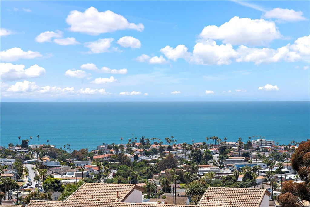 Absolutely breathtaking BIG OCEAN VIEWS from this two bedroom, two full bath home near downtown San Clemente and local beaches. Perfectly positioned to encompass INCREDIBLE ocean and Catalina views, amazing sunsets and also down to the Dana Point headlands, with beautiful city lights below you. One level living once inside, covered carpeted stairs to the front door, with a security gate at the bottom of the stairs. Unique covered front patio entry, allows you to create a true indoor outdoor living space, with the most beautiful views. Custom Dutch door entry allows wonderful ocean breezes, plus an open floor plan inside, large windows for sit down ocean views from your living and dining spaces. Kitchen is open to the dining room and family room, with freshly painted kitchen cabinets and the entire interior of the home recently painted as well. Laminate wood flooring throughout, central air conditioning which is rare to get at the beach, custom natural fiber blinds on every window, remodeled baths, built in wine refrigerator in the kitchen, full size washer/dryer conveniently located inside, a mounted heater on the patio for the Southern CA evenings, are just some of the features of this special home. The covered patio has a custom glass railing installed, plus that space could truly become an outdoor living room or dining room with comfortable outdoor furniture and a tv installed, if one desires. One car garage with overhead racks for storage, plus plenty of street parking. Can be sold furnished if desired. This home is a must see, this view is unbelievable, great location only minutes to the San Clemente beaches, downtown restaurants and shops, plus easy freeway access. Come enjoy the San Clemente lifestyle!