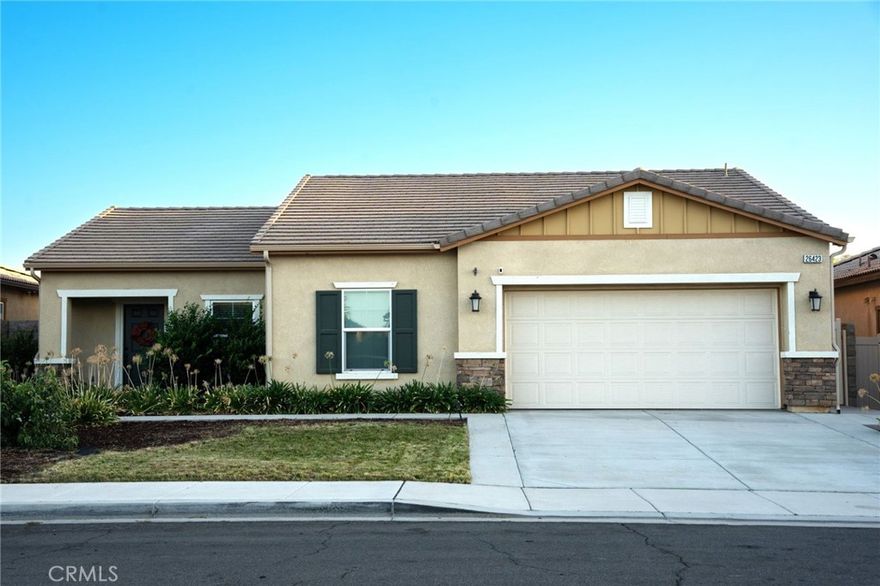 Welcome to highly sought-after Hidden Hills community of Menifee! This beautifully maintained single-story home sits at the end of a quiet cul-de-sac, offering privacy, peace, and the perfect blend of comfort and convenience. Comes with Washer/Dryer, Fridge, and for energy saving 9 solar panels. Home feature 4 spacious bedrooms and 2 full bathrooms, this home boasts an open-concept floor plan designed for modern living. The bright and airy living room seamlessly flows into the dining area and gourmet kitchen, making it perfect for family gatherings and entertaining.  The Kitchen has center island, and ample counter space a true centerpiece for your home. Retreat to the primary suite, complete with a walk-in closet and an ensuite bathroom featuring dual sinks, a soaking tub. The additional bedrooms are generously sized and ideal for family, guests, or a home office setup. Step outside to your large backyard with a covered patio for relaxation. Whether you’re hosting a BBQ or enjoying a quiet evening, this backyard is ready for you. Located within walking distance to Hidden Hills Community Park, this home provides easy access to scenic walking trails, and playgrounds. Conveniently close to both the I-15 and I-215 freeways, commuting to nearby cities is a breeze. You’ll also find yourself just minutes away from schools, Menifee Town Center, shopping, and dining. Built recently, this home offers the best of energy efficiency, modern design, and move-in-ready. This home is ready for you today! Don’t miss this opportunity.  Schedule your private tour today and fall in love with 26423 Rediron Ct where comfort meets convenience!