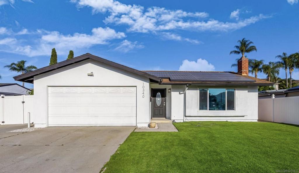 Welcome to this beautifully renovated single-family home in North Santee – fully upgraded, turnkey, and ready to impress! Offering 4 bedrooms and 2 baths across 1,777 sq ft on a spacious 7,100 sq ft lot, this home feels like new throughout. Enjoy stylish new flooring, fresh paint, skylights, and updated lighting that create a bright, inviting ambiance. The kitchen is a chef’s delight with modern cabinets, gleaming countertops, and stainless steel appliances. Bathrooms are fully renovated with sleek fixtures and tile accents. The open floor plan flows seamlessly, enhanced by abundant natural light. Every interior door has been replaced for a cohesive modern design. A standout feature is the high-end French double-door multi-purpose room, perfect as a private office, cozy bedroom, or formal living space. Exterior upgrades include fresh paint and low-maintenance artificial turf landscaping for instant curb appeal. The large backyard offers ample space to relax or entertain, with a workshop/storage shed for added utility. Additional highlights include a two-car garage and plenty of parking for guests, along with owned solar panels for energy savings and sustainability. This move-in-ready gem combines character, functionality, and style in an exceptional Santee residence.