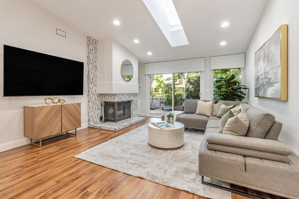 Welcome to this beautifully updated 2-bedroom, 2-bath townhouse in the desirable gated Sunrise Almaden community. With 1,299 sq. ft. of open living, this home features vaulted ceilings, skylights, a cozy tile fireplace, and an updated kitchen with cherrywood cabinets, granite counters, recessed lighting, stainless steel appliances, and a new garbage disposal. The spacious primary suite offers a walk-in closet and remodeled spa-like bath with a skylight. Enjoy a private gated courtyard, serene patio opening to the Greenbelt, and an attached 2-car garage with new washer and dryer. Recent upgrades include brand-new A/C, water heater, dual-pane windows, fresh paint, blackout/privacy shades, motion-activated spotlight, Ecobee thermostats, Ethernet throughout, and security cameras around the home and garage. Community amenities include a sparkling pool, clubhouse, tennis, basketball, and pickleball. All of this in a prime Almaden location near parks, shopping, dining, highways, and top-rated schools: Simonds Elementary, Castillero Middle, and Leland High.More than a homethis is the Almaden lifestyle.