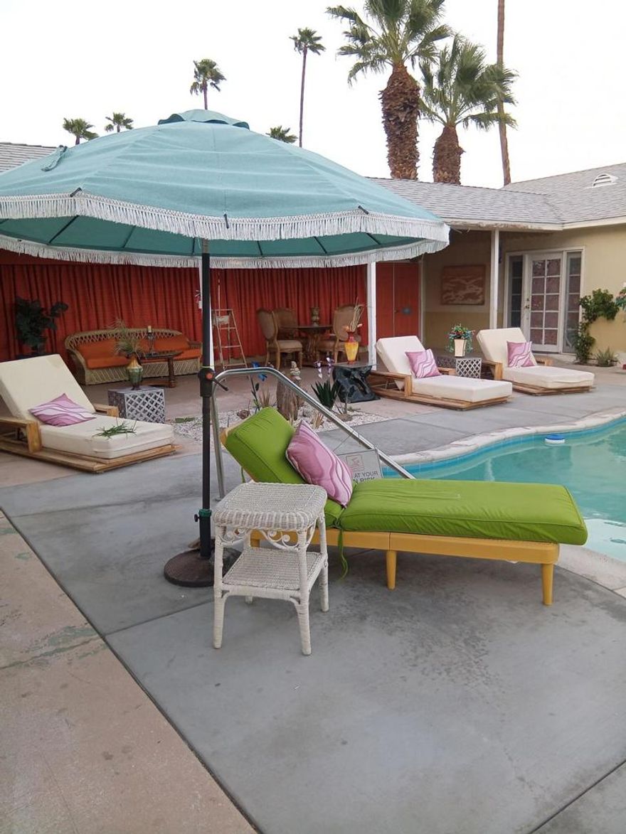 Available immediately! Fantastic location! This chic remodeled modern condo is in the heart of Palm Springs! This updated turnkey furnished 2 bedrooms 2 bath condo includes utilities. The kitchen features quartz counter tops and stone flooring, living room has a fireplace with marble flooring, updated bathrooms and a private spacious patio with mountain views.