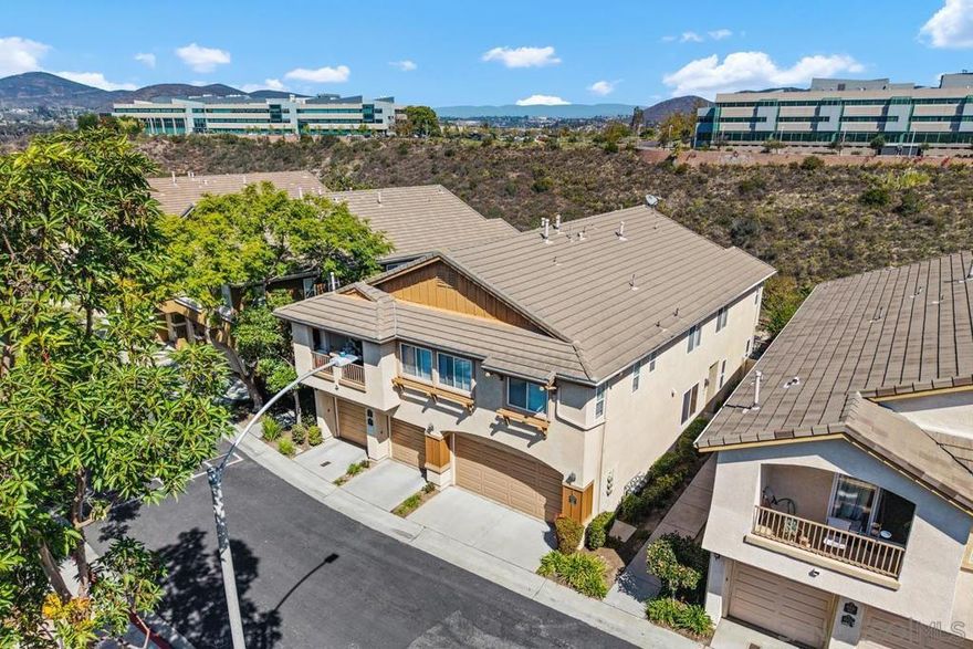 Don’t miss this opportunity to own a beautiful and immaculate 3-bedroom, 2.5-bath townhome, ideally situated in a desirable location at the back of the complex. Enjoy peaceful views from your private backyard, complete with a charming stone patio—perfect for relaxing or entertaining. The home features a spacious living area, separate dining room, and a pristine kitchen with abundant storage and a refrigerator included.  Upstairs, the primary suite offers a walk-in closet, accompanied by two generous secondary bedrooms. Notable upgrades include wide plank hardwood flooring, ceiling fans, wood blinds, and central air. The attached 2-car garage includes a washer and dryer.  The well-maintained community offers a pool, spa, and small playground for residents to enjoy. Conveniently located near restaurants, grocery stores, community parks, and Lake Miramar is just a short distance away.