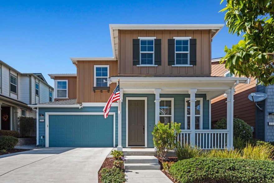 The Dunes is a great place to call home! Here is a rare Beach House Plan 2 with four bedrooms plus a convenient downstairs den or office. Located three homes away is the popular Dunes "big" park, where families come to enjoy the zip line, bocce ball, and grassy play area. At the other end of the block is Hilltop Park, offering 360 degree views of Monterey Bay, Mount Toro, and Fremont Peak. Around the corner is another "pocket park" with a playset for smaller children. The home is move-in ready with a Tesla charger, wood blinds throughout, and all the appliances included. Enjoy your morning beverage on the eastern-facing front porch. The fully finished, fenced, and landscaped patio on the western side is ideal for an evening with companions. The open floor plan features gray cabinets, stainless steel appliances, quartz countertops, surround sound in the living room, fireplace with tile and mantle, luxury vinyl downstairs, upgraded carpeting upstairs, 9 foot ceilings, and the oft-preferred (rounded) drywall corners throughout. At the Dunes, amenities are just a stroll away from Starbucks for your morning latte to Montage Wellness Center for a swim. And with Trader Joe's, restaurants, cinema, bike paths, and the beach nearby, you'll never have to go far to enjoy the day.